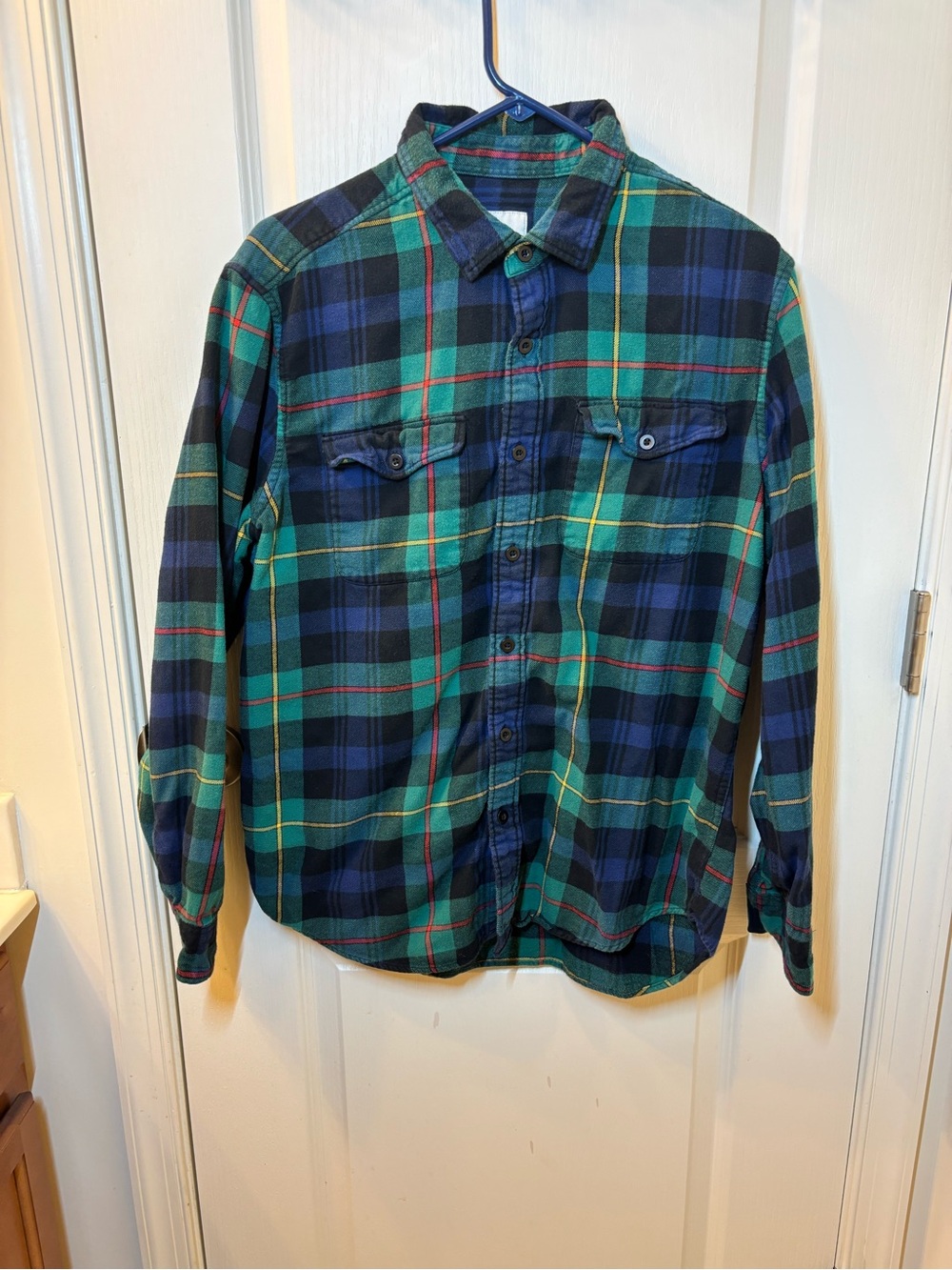 American Eagle Outfitters Green and Blue Plaid Button-Down Shirt